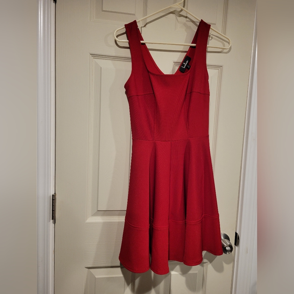 Lulus Home Before Daylight Red Square Neck Sleeveless Skater Dress Small
